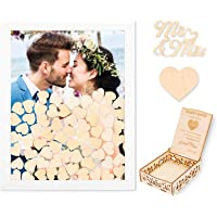 Creawoo Libro de Invitados de Madera Alternativa Libro de Invitados de la Parte Superior del Marco con 95PCS Corazones…